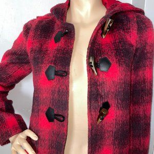 Juicy Couture Checkered Plaid Peacoat Hood Jacket